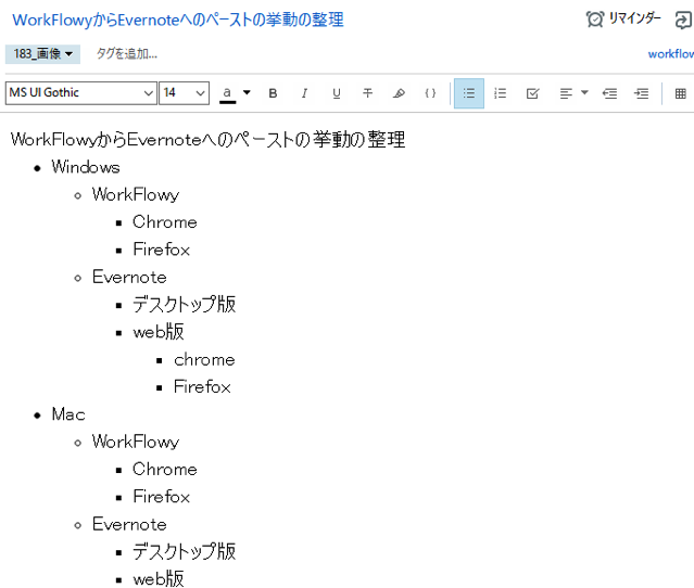 WorkFlowy（Firefox）→Evernote（デスクトップ）